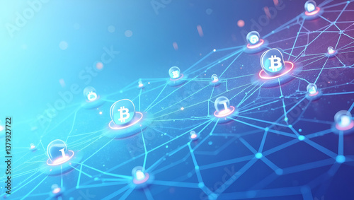 Flat Contemporary wallpaper design featuring sleek abstract visuals with dynamic digital network grids and futuristic blockchain icons representing instant remittance blockchain network emphasizing ra