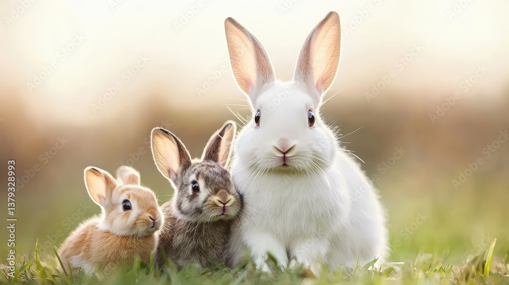 Obraz premium Easter bunny with baby animals creating chaos in a nature setting gigapixel quality view