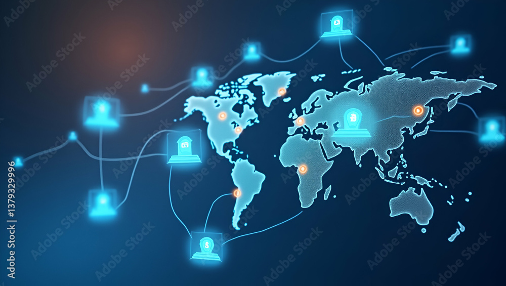 Fototapeta premium Explore a minimalist photo stock wallpaper showcasing global trade with crypto, featuring digital icons and secure payment gateways, with ample negative space.