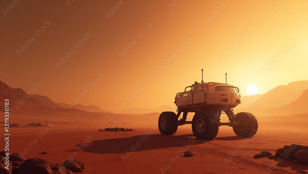 Fototapeta premium Futuristic Minimalist Wallpaper Design: Mars Rover Missions with Sleek Digital Graphics, Expansive Space, and Innovative Robotic Exploration Themes.