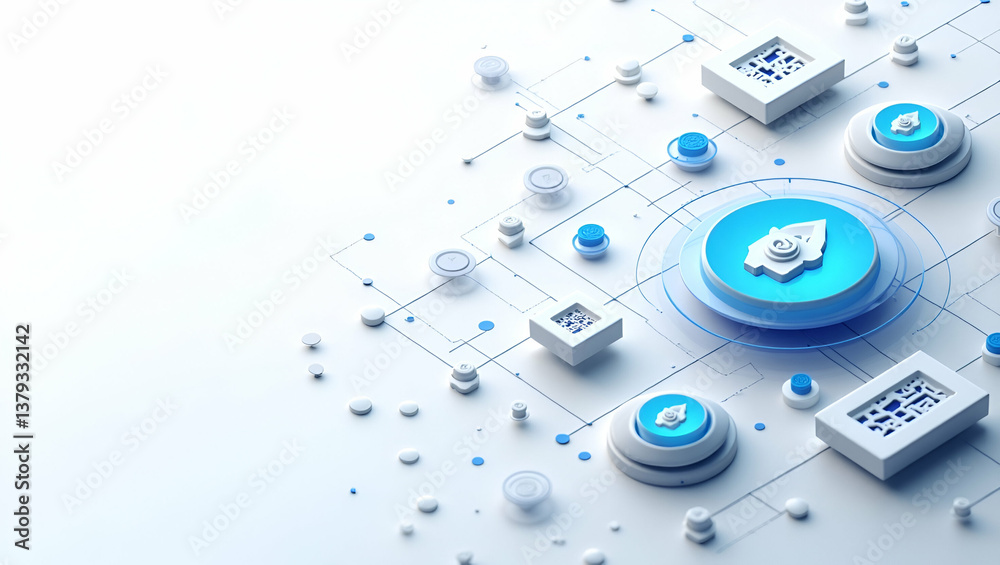 Obraz premium 3D Contemporary wallpaper design featuring sleek abstract visuals with integrated digital network grids and futuristic cryptocurrency icons representing international crypto commerce emphasizing secur
