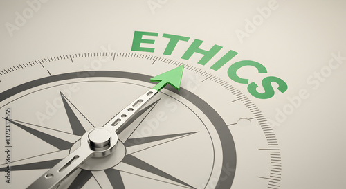 Ethics Compass Guiding Business Decisions with Green Arrow on White Background