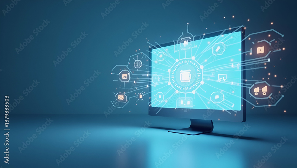 Present elegant wallpaper with a minimalist layout that captures e commerce automation. Integrate modern digital elements ample empty space and clear icons representing automated retail systems effici Present elegant wallpaper with a minimalist layout that captures e commerce automation. Integrate modern digital elements ample empty space and clear icons representing automated retail systems effici