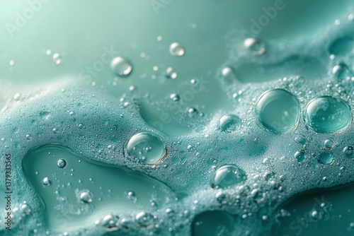 Abstract Macro Photography of Oil Bubbles in Water with Emerald and Teal Tones