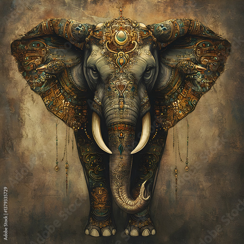 Obraz na płótnie A majestic elephant adorned with intricate patterns and ornaments. w salonie