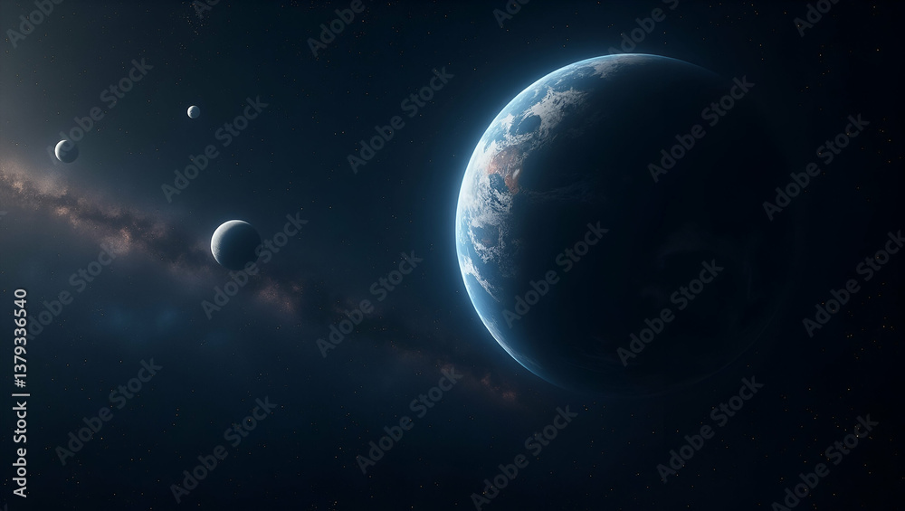 Fototapeta premium Explore sleek wallpaper designs featuring habitable exoplanets, modern celestial graphics, and ample empty space for innovative telescope imaging.