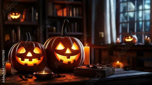 Spooky Living Room Transformation with Glowing Jack-o'-Lanterns 