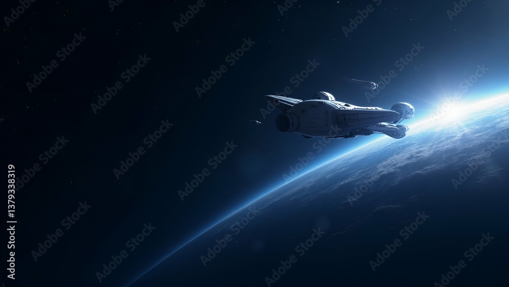 Obraz premium Explore a futuristic wallpaper design showcasing deep space missions, featuring sleek graphics and ample empty space for a modern touch.