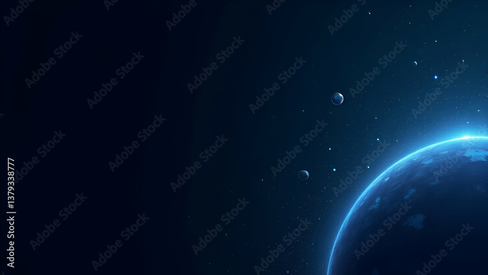 Fototapeta premium Contemporary Wallpaper Design: Abstract Interstellar Grids & Cosmic Icons for Astrophysics Branding - Space for Text Overlays & Digital Data Collection