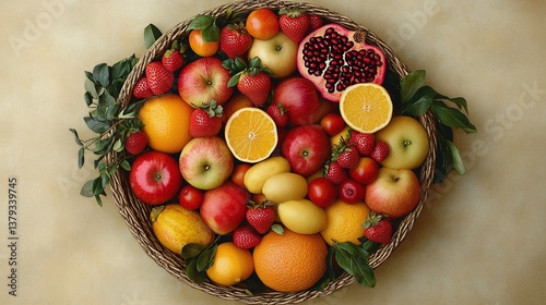 Assorted Fresh Fruits in a Basket with Vibrant Colors