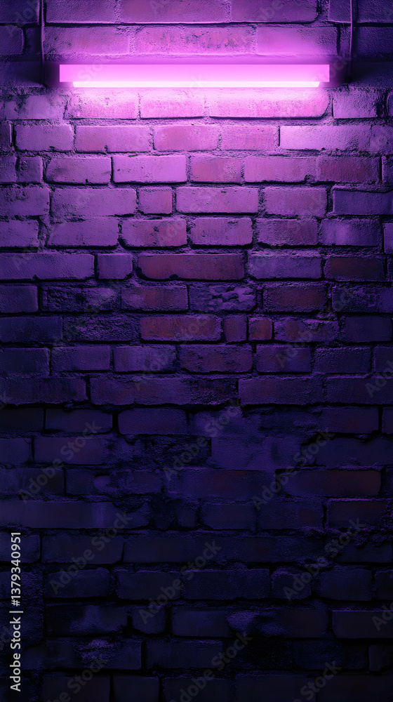 A textured purple brick wall illuminated with soft lighting.