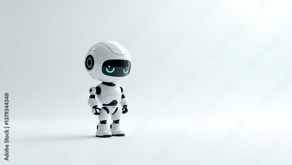 Naklejka premium 3D Wallpaper: Minimalist Design of Reinforcement Learning Robots in Vast Space - Explore Cutting-Edge AI, Adaptive Machine Learning, and Advanced Robotics Aesthetics