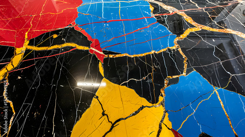 Obraz na płótnie A vibrant, cracked surface featuring bold colors and intricate lines. w salonie