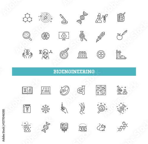 Bioengineering outline Icons. Linear dot style Icons. Vector illustration