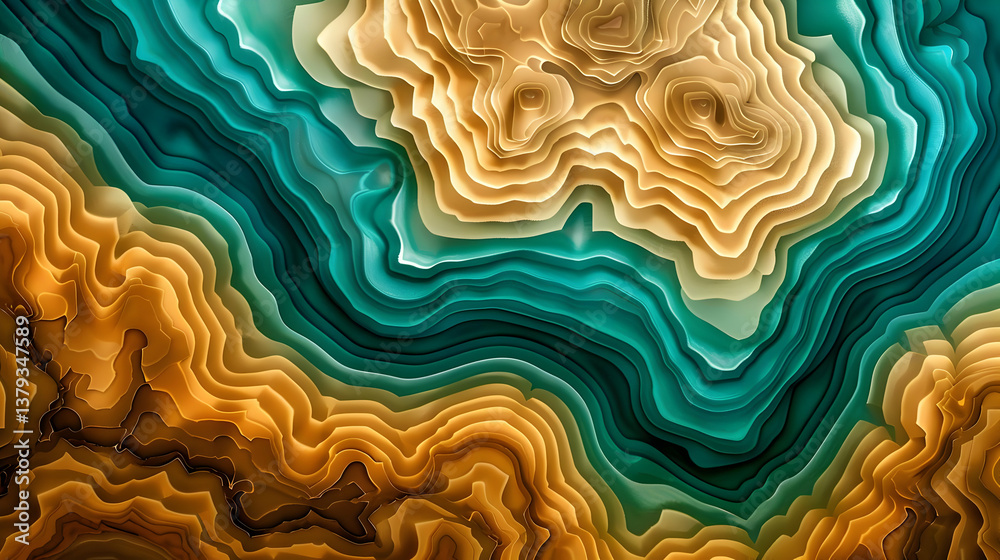Abstract layered design with earthy tones and flowing shapes.