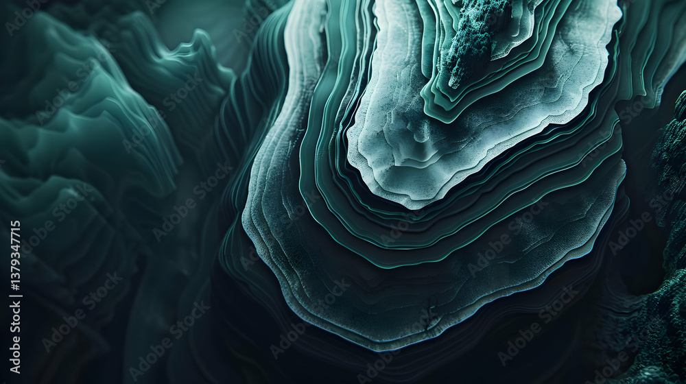 Abstract layered textures in shades of teal and gray, evoking a sense of depth.