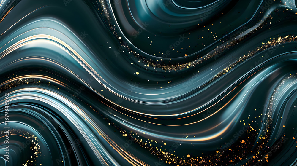 Abstract swirling patterns with shimmering textures in dark tones.