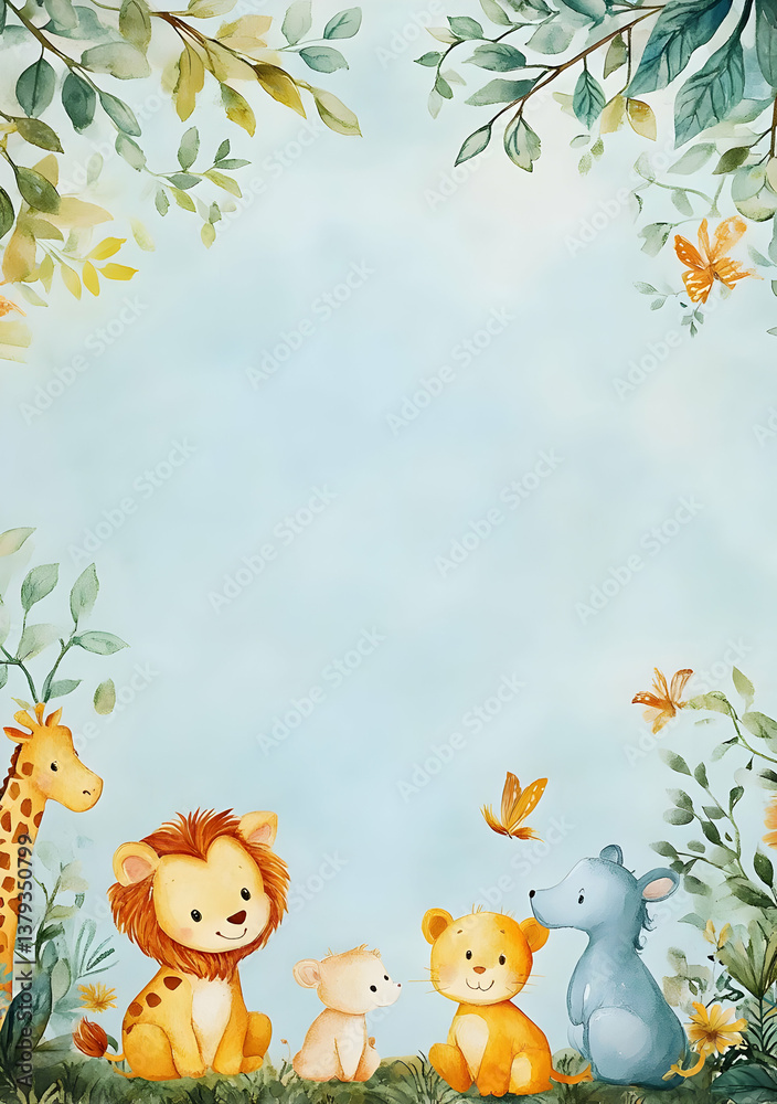 Cute illustration of animals in a playful setting, perfect for children's themes.