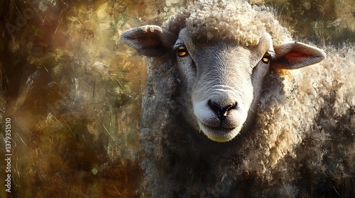 Wallpaper Mural A close-up of a sheep with textured wool against a blurred, atmospheric background featuring soft colors and light gradients, showcasing the natural beauty of rural life Torontodigital.ca
