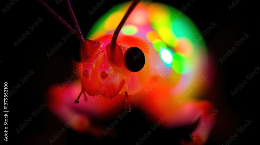 Fototapeta premium Vibrant Glowing Insect Close-up with Colorful Light and Striking Detail
