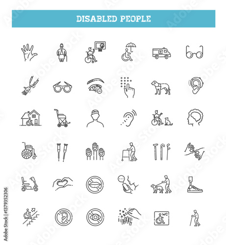 Set of disability vector Line flat Icons