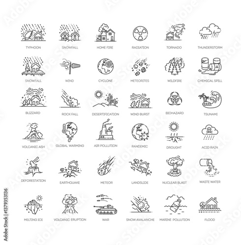 Set of natural disaster icons. Vector illustration