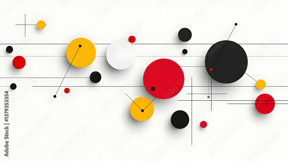 Abstract Geometric Composition with Red Yellow Black and White Circles Abstract Geometric Composition with Red Yellow Black and White Circles