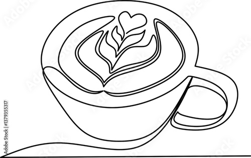 Cup of coffe continious line drawing vector, continious line drawing coffe cup design vector,coffe latte cup continuous line drawing illustration 