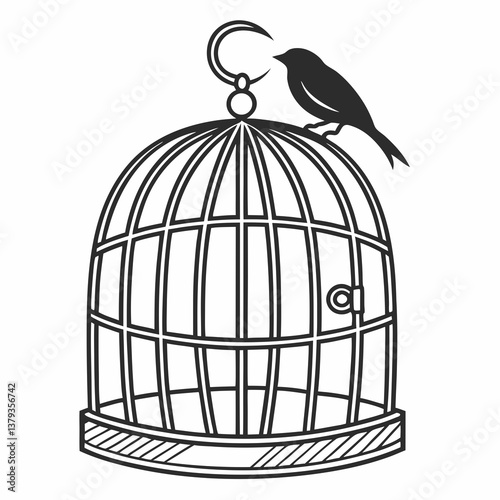 vector illustration of an old bird cage