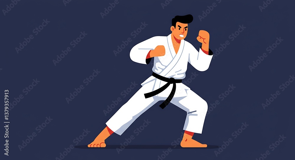Dynamic Karate Fighter in White Gi - Martial Arts Action Illustration Dynamic Karate Fighter in White Gi - Martial Arts Action Illustration