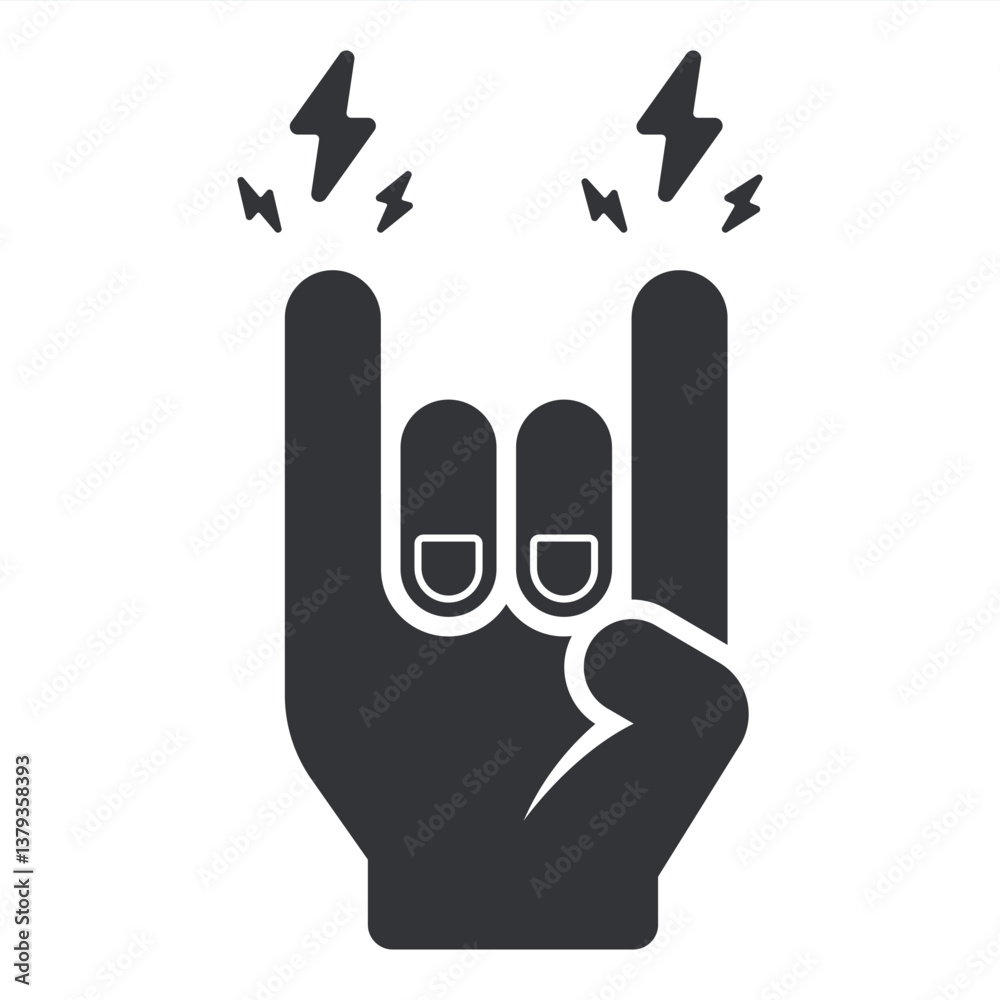 Obraz premium Hand making rock gesture. Black icon. Flat illustration.