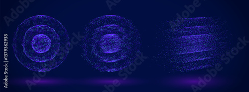 3d Dots Sphere Background. Abstract Technology Bg With Network Globe. Digital Tech Vector With Particles. Big Globe With A Geometric Mesh And Cyber Security Shield. Blue 3d Dots Sphere.