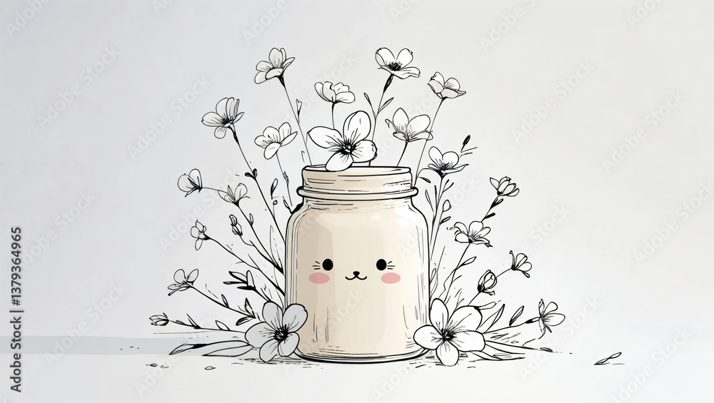 Cute Hand-Drawn Jar with Floral Design