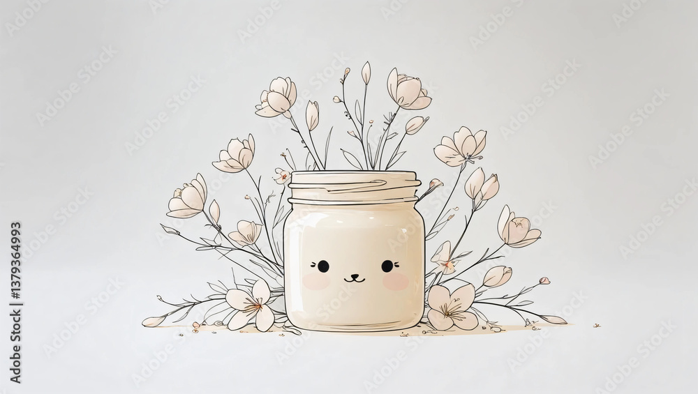 Cute Hand-Drawn Jar with Floral Design