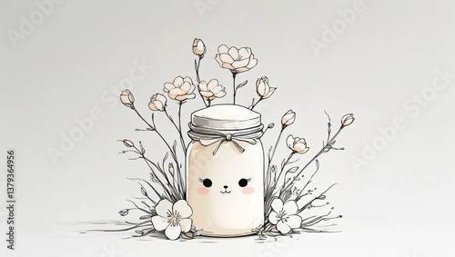 Obraz na płótnie Cute Hand-Drawn Jar with Floral Design w salonie