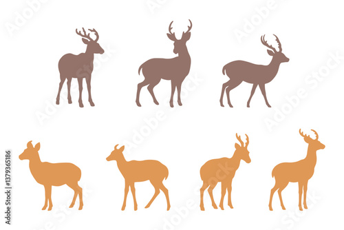 Muntjac Silhouette Icon Set Design