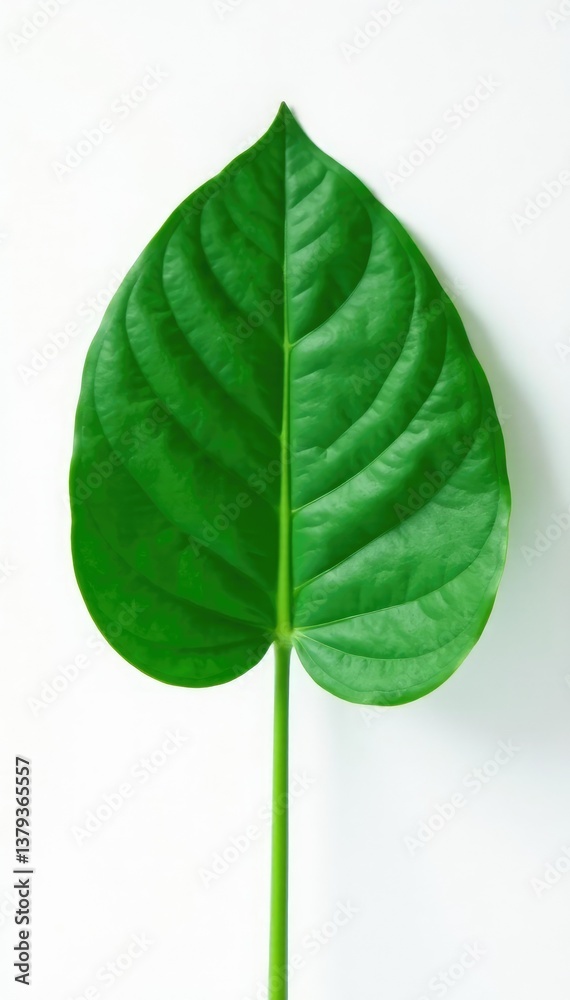 Obraz premium Single large leaf against plain white background, still life, simple, solitary