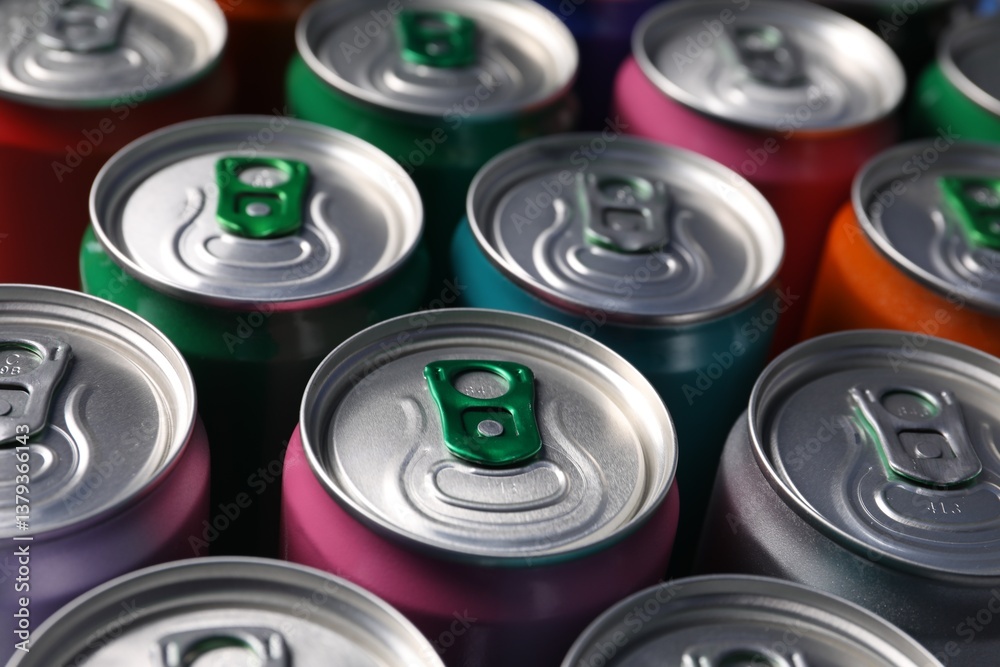 Many aluminium cans of beverage as background, closeup Many aluminium cans of beverage as background, closeup