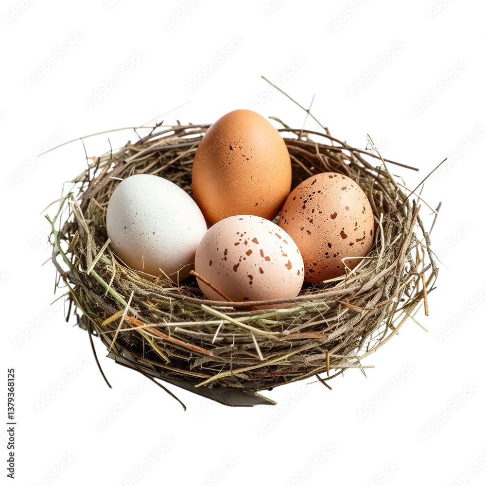 Four Eggs Nestled in a Rustic Bird's Nest Four Eggs Nestled in a Rustic Bird's Nest