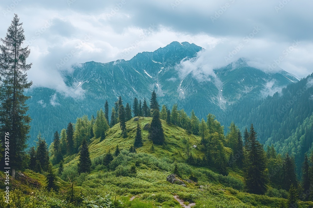 Fototapeta premium Majestic Mountain Landscape Lush Forest Caucasus Mountains Nature Travel Adventure Hiking Summer