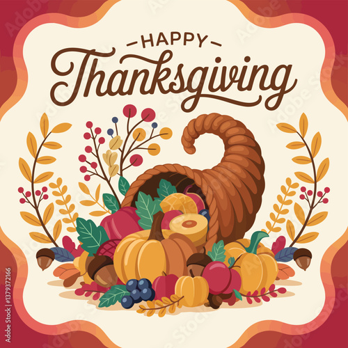 a thanksgiving card with a turkey and a wreath