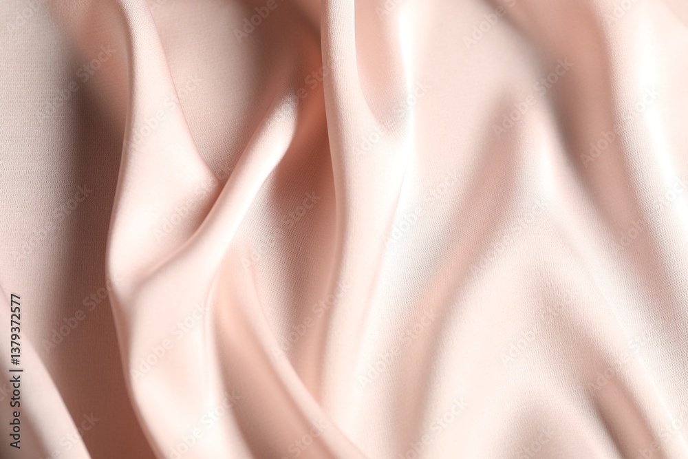 Fototapeta premium Pink crumpled silk fabric as background, top view