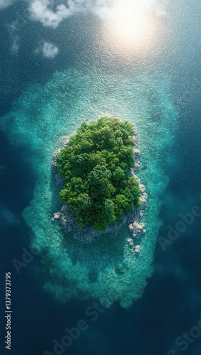 Aerial view of uninhabited island in turquoise sea landscape northern Norway summer scenic destination