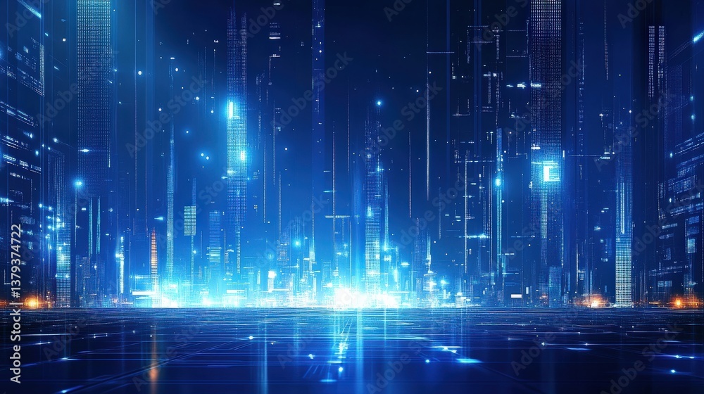 Fototapeta premium Futuristic Cityscape Digital Network