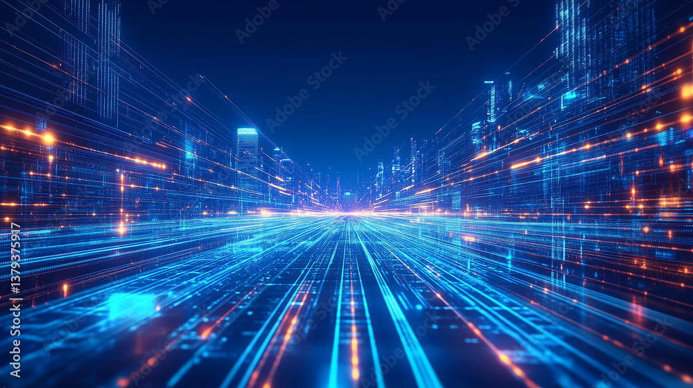 astarte.ai: Digital Cityscape with Blue and Orange Light Trails astarte.ai: Digital Cityscape with Blue and Orange Light Trails