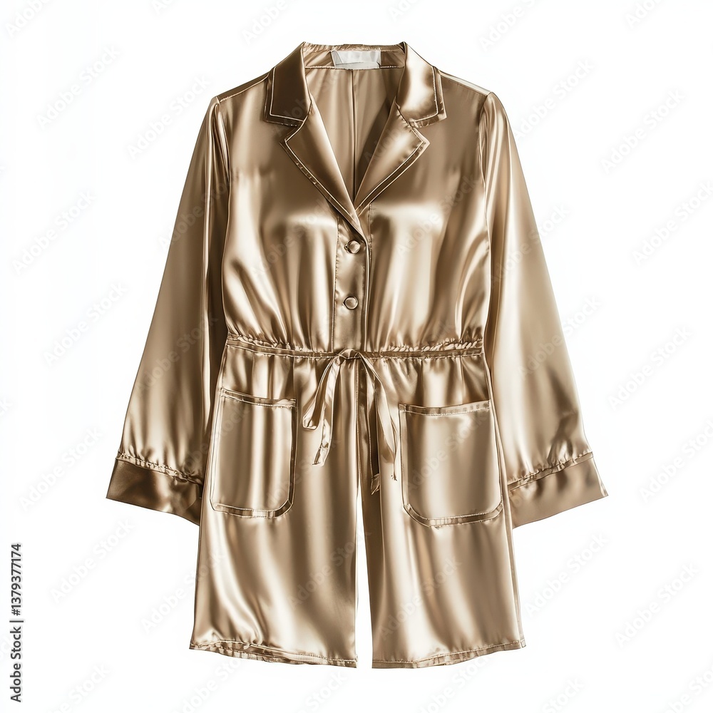 Luxurious gold satin robe with tie waist and pockets Luxurious gold satin robe with tie waist and pockets