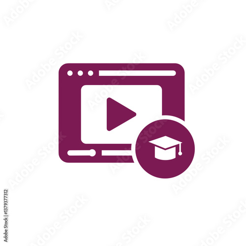 Video Lecture Icon with Play Button and Graduation Cap – E-Learning Symbol for Online Courses and Educational Platforms  
