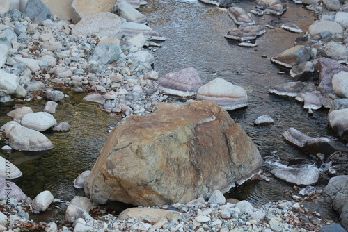 Beautiful rock image on the Daecheongcheon stream along the walking trail