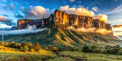 Roraima Tepui Sunrise Panoramic, Venezuela, South America - Majestic Mountain Landscape Photography