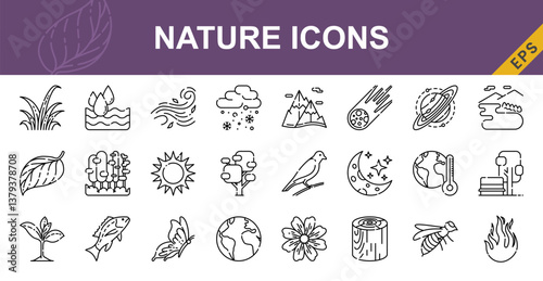Nature Line Icons for Environmental Projects, Eco Apps, Outdoor Education, and Sustainability Infographics